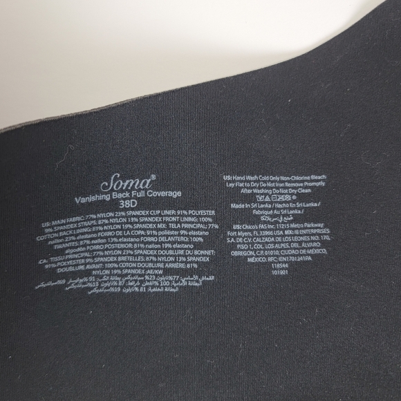 Soma Black Sexy Smooth Full Coverage Underwire Bra Sz 38 D - Picture 12 of 12